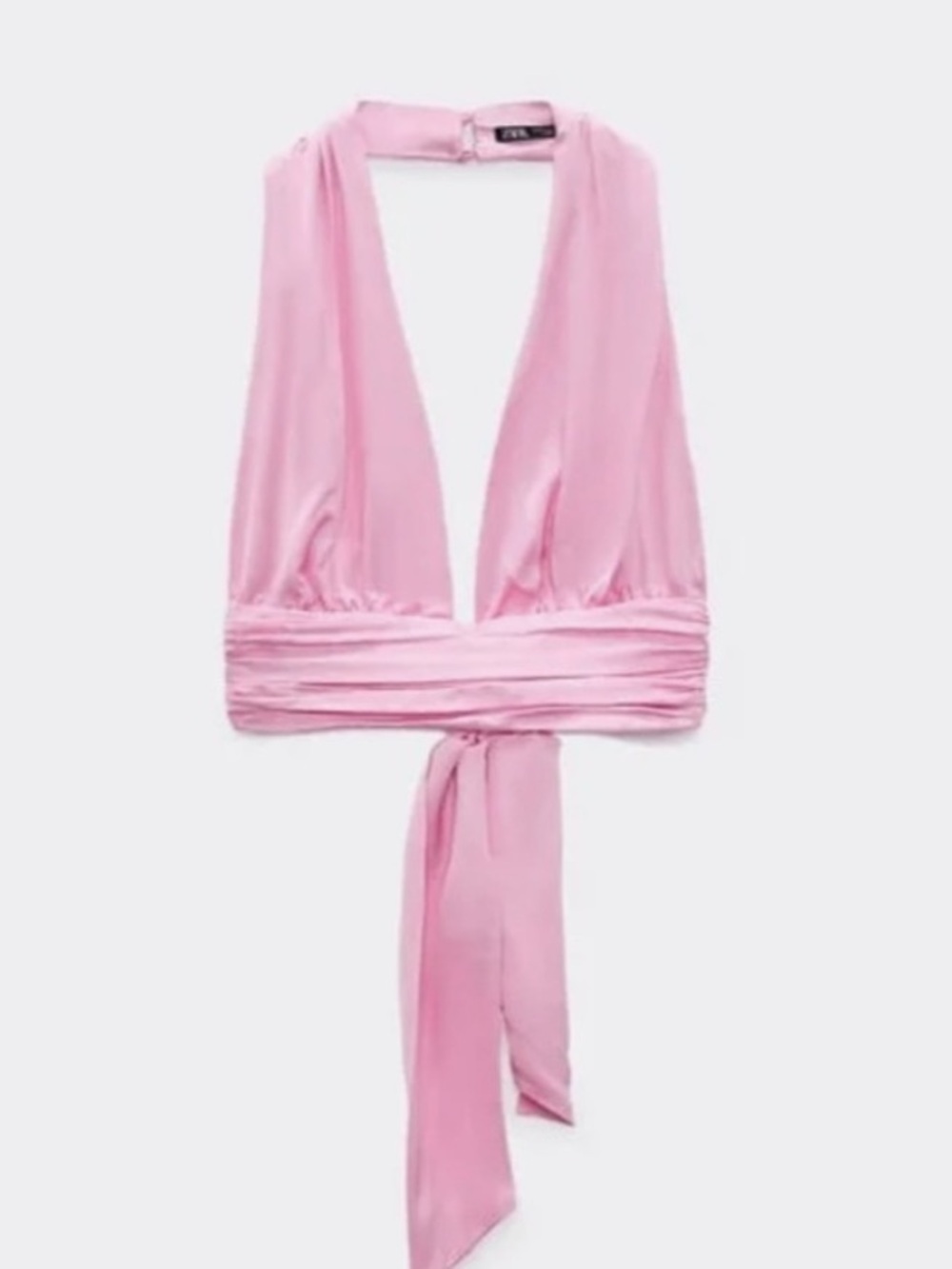 Zara Light Pink Plunge Halter Tie-Front Tank